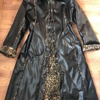 Кожено палто/ манто - черно с леопардов принт, снимка 2 - Палта, манта - 24064565