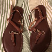 Tommy Hilfiger Дамски кафяви кожени сандали, снимка 1 - Сандали - 24841533