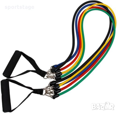 Ластици за упражнение комплект 5 бр нови Комплектът съдържа 5 маркуча от ТРЕ, 2 ръкохватки с меки др, снимка 1