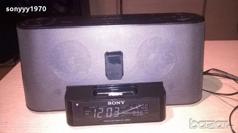 sony iphone/tuner/clock/aux/ampli+adaptor-внос англия, снимка 1