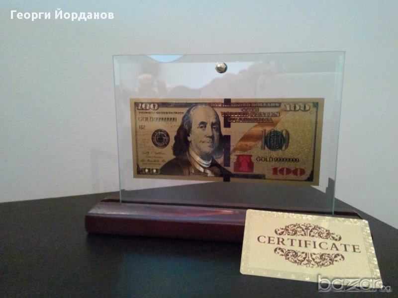 Сувенири 100 златни долара банкноти със сертфикат идеалните подаръци, снимка 1