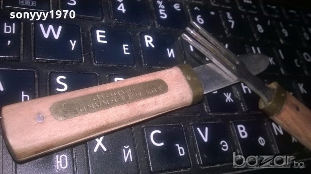 ретро комплект-нож+вилица-дърво/мед/месинг-25см, снимка 3 - Колекции - 19735643