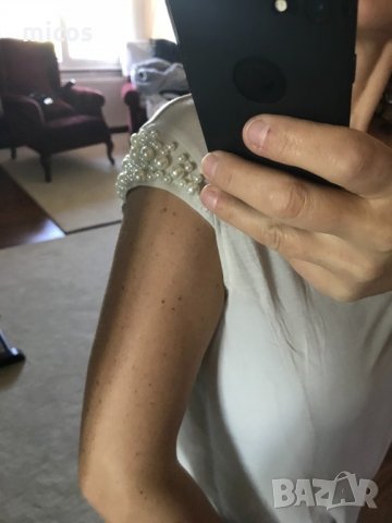 15 лв до 30.07!Guess,нова блуза с перли, еластична, цвят пудра, снимка 9 - Тениски - 23292993