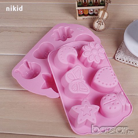 6 фигурки пеперуда калинка цвете луна силиконова форма молд за мъфини  бонбон шоколад гипс сапун