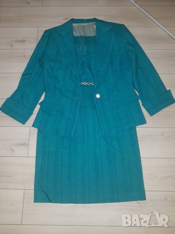 Син дамски костюм рокля и сако, снимка 2 - Жилетки - 23414531