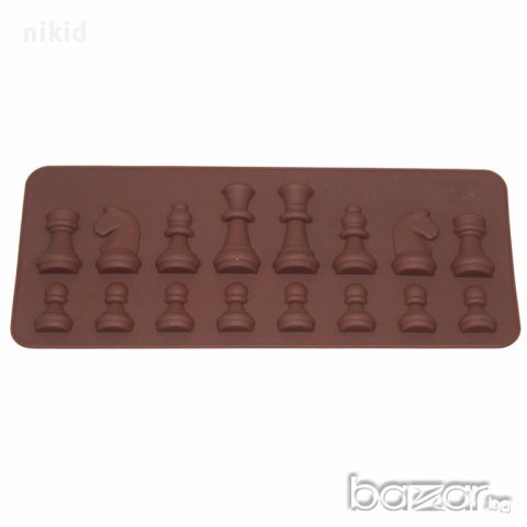 шах кон пешки шахматни 16 бр силиконов молд форма шоколад тесто фондан желе гипс и др, снимка 3 - Форми - 17437037