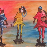  Музиканти от Африка-картина с маслени бои, снимка 5 - Картини - 25769458