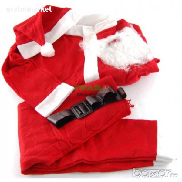 Коледен костюм от полар в бяло и червено - 4 части.  Комплектът включва - коледна шапка, изкуствен, снимка 1