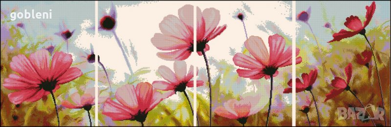 гоблен-триптих "ЛЕТНИ ЦВЕТЯ"-Д 45; /70*22/см. 40 цвята; 68 лв, снимка 1