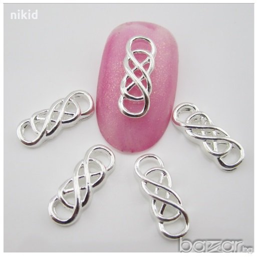 усукани осморки сребрист цвят бижу декорация за нокти маникюр, снимка 1