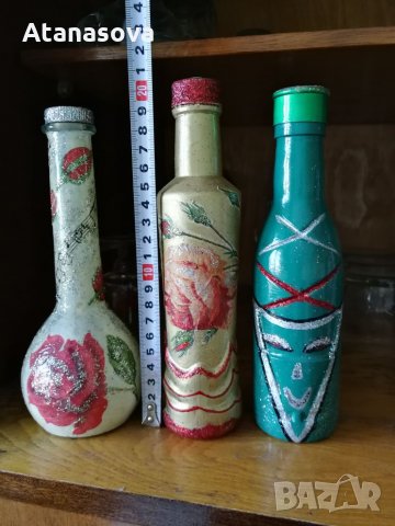 Декупаж бутилки различни видове, снимка 5 - Декорация за дома - 23057104