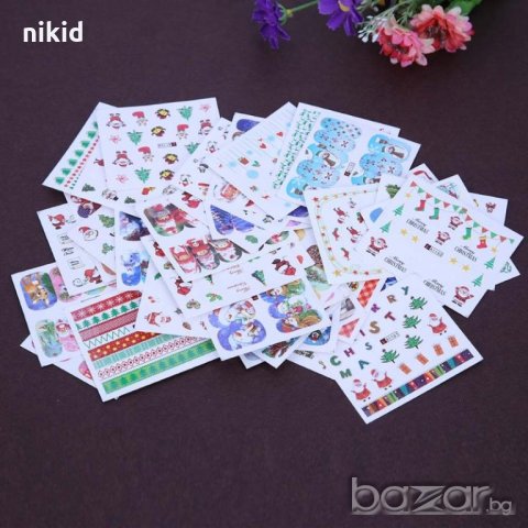 48 бр микс коледни ваденки слайдери водни стикери за нокти маникюр 