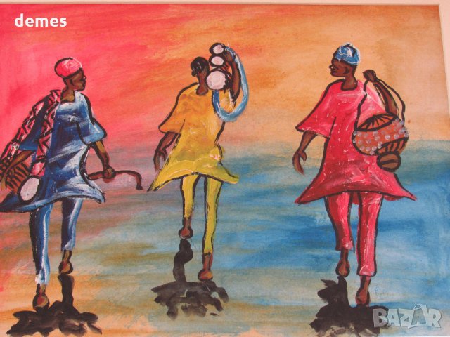  Музиканти от Африка-картина с маслени бои, снимка 5 - Картини - 25769458