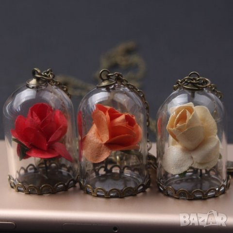Beauty and the Beast колие с роза под стъклен похлупак, снимка 5 - Колиета, медальони, синджири - 21988603
