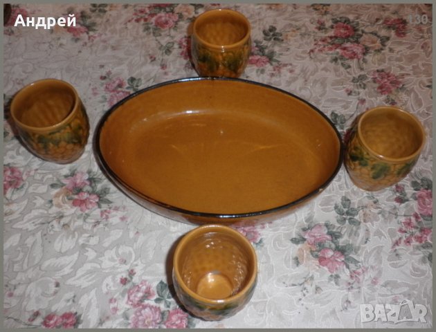Комплект  керамична  тава(поднос)+красиви керамични чаши за вино, снимка 3 - Съдове за готвене - 23206498