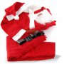 Коледен костюм от полар в бяло и червено - 4 части.  Комплектът включва - коледна шапка, изкуствен
