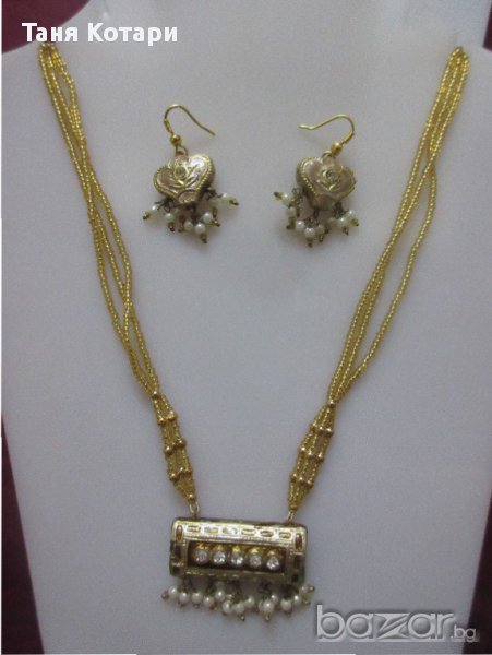 Индийски емайлиран комплект  Колие и обеци, снимка 1