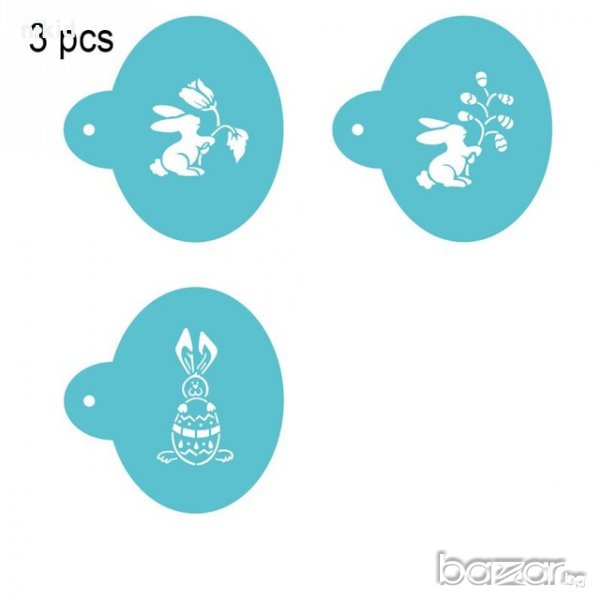 3 вида Великденски заек яйце стенсил шаблон за спрей за торта украса сладки декорация с пудра захар, снимка 1