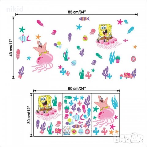Спонджбоб спондж боб квадратни гащи spongebob стикер лепенка за стена и мебел за детска стая, снимка 2 - Други - 21825415