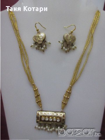 Индийски емайлиран комплект  Колие и обеци, снимка 1