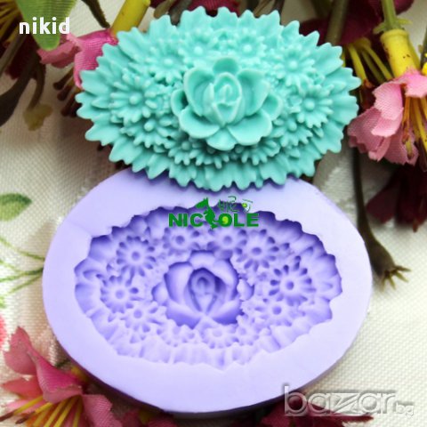 3d мини овал цветя цъфнали силиконова форма молд украса декор торта фондан шоколад и др, снимка 1 - Форми - 16964192