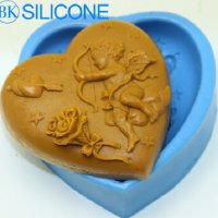 Голямо сърце Купидон Ангел с лък Валентин силиконов молд форма калъп за фондан сапун гипс шоколад , снимка 1 - Форми - 21565352