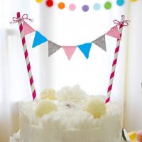 Синьо сиви флагчета топер сламки за рожден ден украса за торта, снимка 1 - Други - 21493031