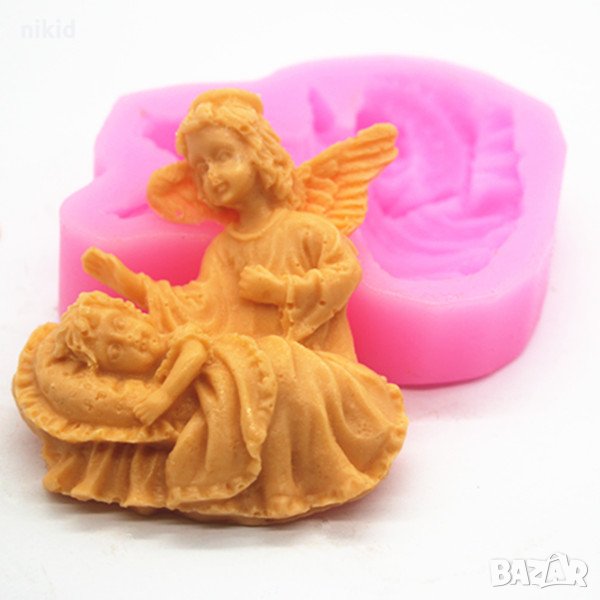 Майка бди над дете ангел силиконов молд форма за кръщене пита украса торта с фондан шоколад, снимка 1