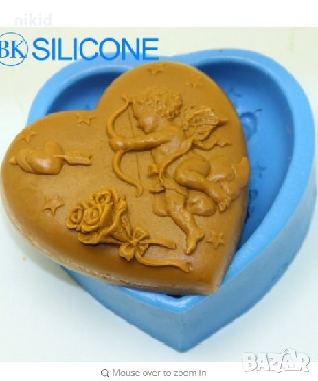 Голямо сърце Купидон Ангел с лък Валентин силиконов молд форма калъп за фондан сапун гипс шоколад , снимка 1