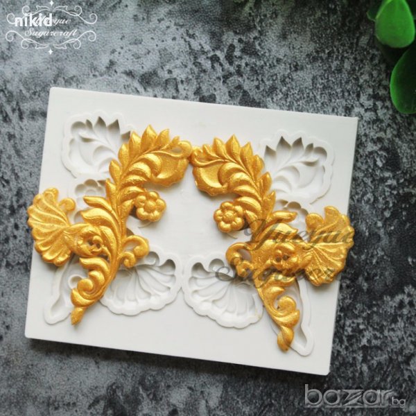 Стрък листа с цветче силиконов молд форма декорация торта фондан шоколад и др., снимка 1