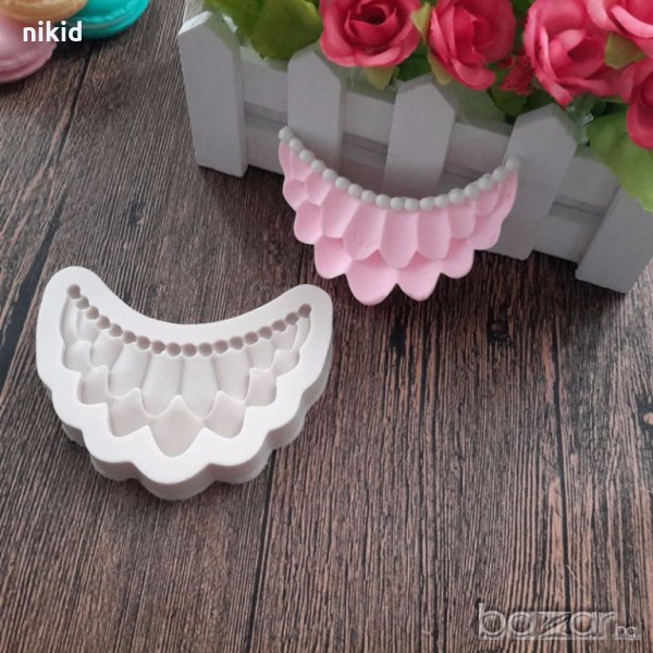 Огърлица с перли и люспички извита силиконов молд форма за декорация торта фондан шоколад и др, снимка 1