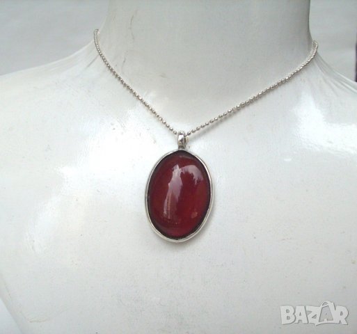 Сребърен Авторски Комплект- Обеци и Медальон с Натурални Карнеоли, снимка 6 - Бижутерийни комплекти - 23946548