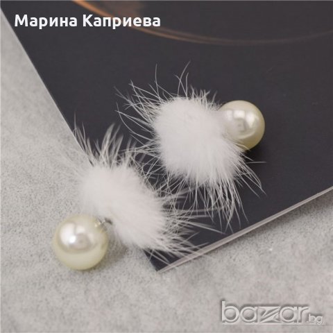 Обеци "Перли с пухчета" /С-05/, снимка 4 - Обеци - 21238572