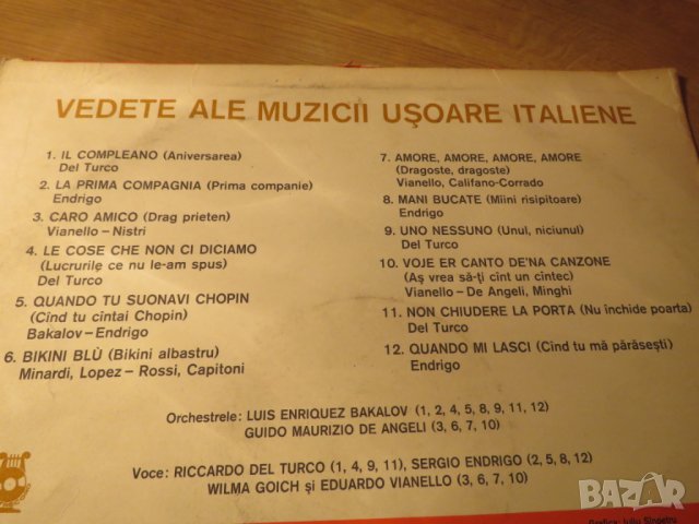 Грамофонна плоча - Vedete Ale Muzicii- италианска музика  - изд.80те години., снимка 3 - Грамофонни плочи - 24339496