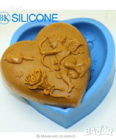 Голямо сърце Купидон Ангел с лък Валентин силиконов молд форма калъп за фондан сапун гипс шоколад , снимка 1 - Форми - 21565352