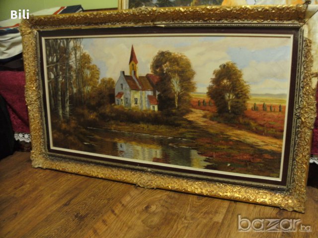продавам много стара картина от германия голяма масивна с подпис и с рамка, снимка 2 - Картини - 10620052