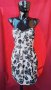 Бежова рокля бюстие тип балон на черни цветя М/Л, снимка 1 - Рокли - 22414923