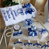 Комплект за кръщене в светло синьо и кралско синьо с кръстче, снимка 2 - Подаръци за кръщене - 21385158