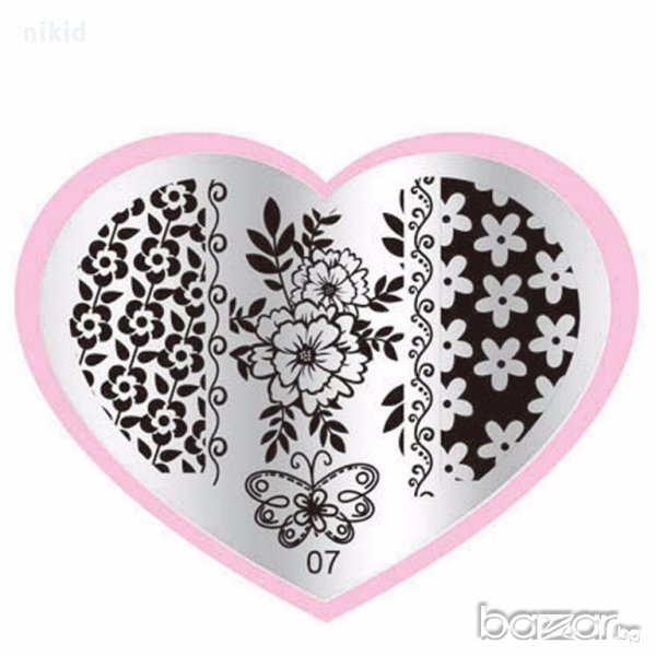 07 сърце Шаблон за щампа печати за нокти маникюр плочка, снимка 1