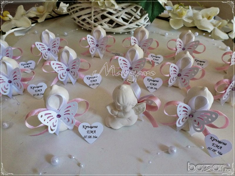 Ангелчета - подаръчета за гости за кръщене, сватба или др.празник / бяло и розово с пеперуда, снимка 1