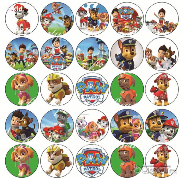№ 2 вид 48 бр на лист с 3 см Paw Pes Patrol Пес Патрул лепенки стикери за украса и декорация торта, снимка 1