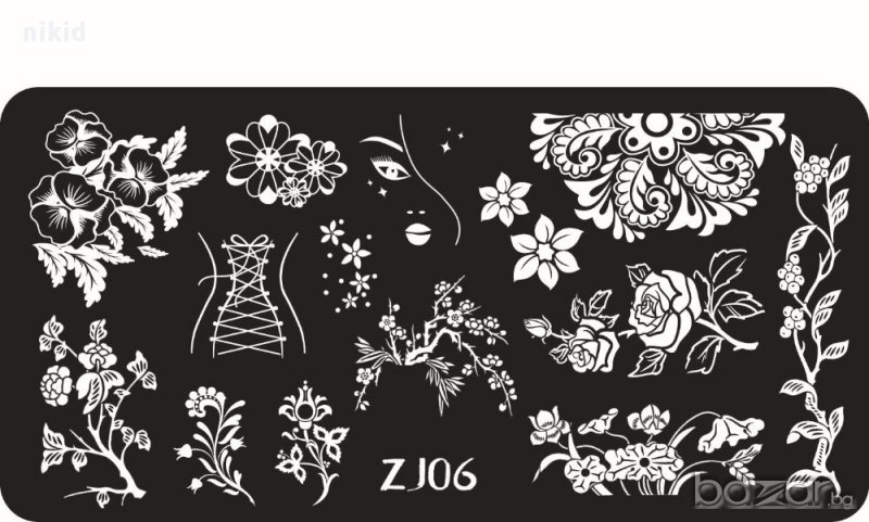 цветя и лице плочка / щампа шаблон за печат на нокти - Нова ZJ06, снимка 1