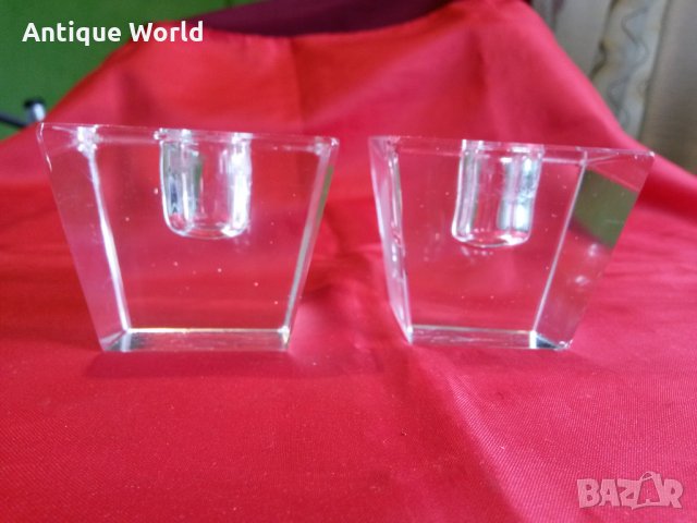 Комплект Свещници Кристално Стъкло , снимка 2 - Антикварни и старинни предмети - 24988473