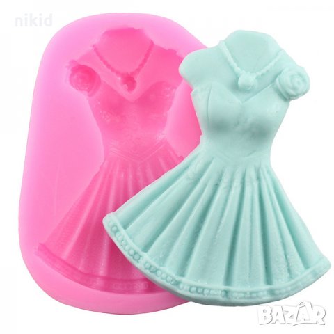 Дамска вталена рокля и колие силиконов молд декорация украса фондан торта мъфини шоколад гипс