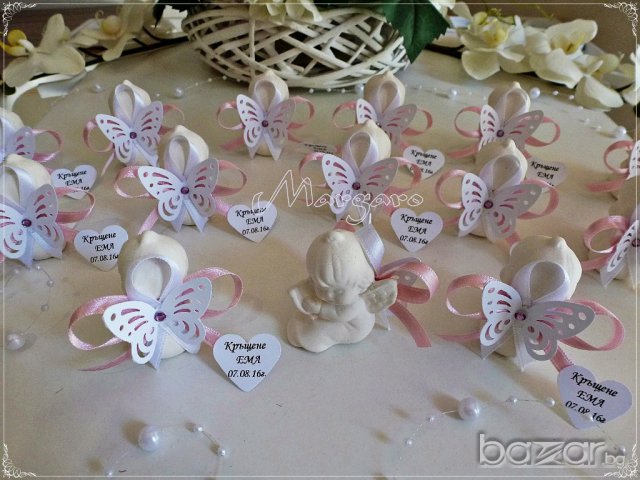 Ангелчета - подаръчета за гости за кръщене, сватба или др.празник / бяло и розово с пеперуда, снимка 1 - Други - 16319416