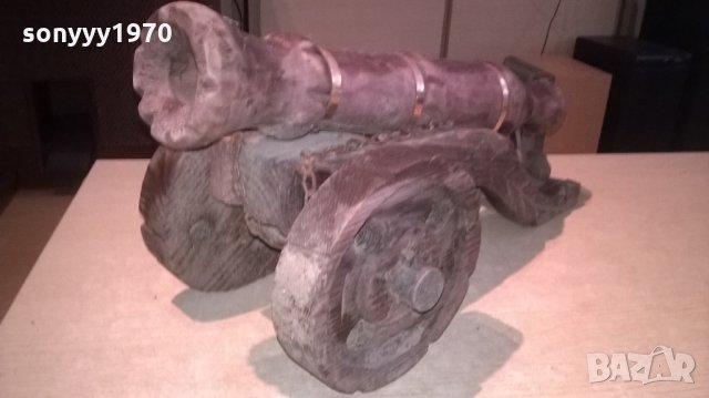 оръдие-топ-дърво и месинг-52х27х25см-внос швеицария, снимка 12 - Антикварни и старинни предмети - 23741780