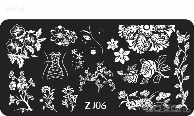 цветя и лице плочка / щампа шаблон за печат на нокти - Нова ZJ06