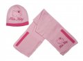 Нов детски комплект шапка и шал HELLO KITTY, екрю и розов цвят