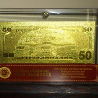 50 златни долара банкноти в стъклена поставка и масивно дърво + Сертификат , снимка 2 - Нумизматика и бонистика - 8692735