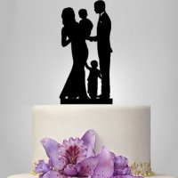Семейство с 2 деца сватбен черен твърд топер украса табела за торта сватба декор украса, снимка 1 - Други - 25366993
